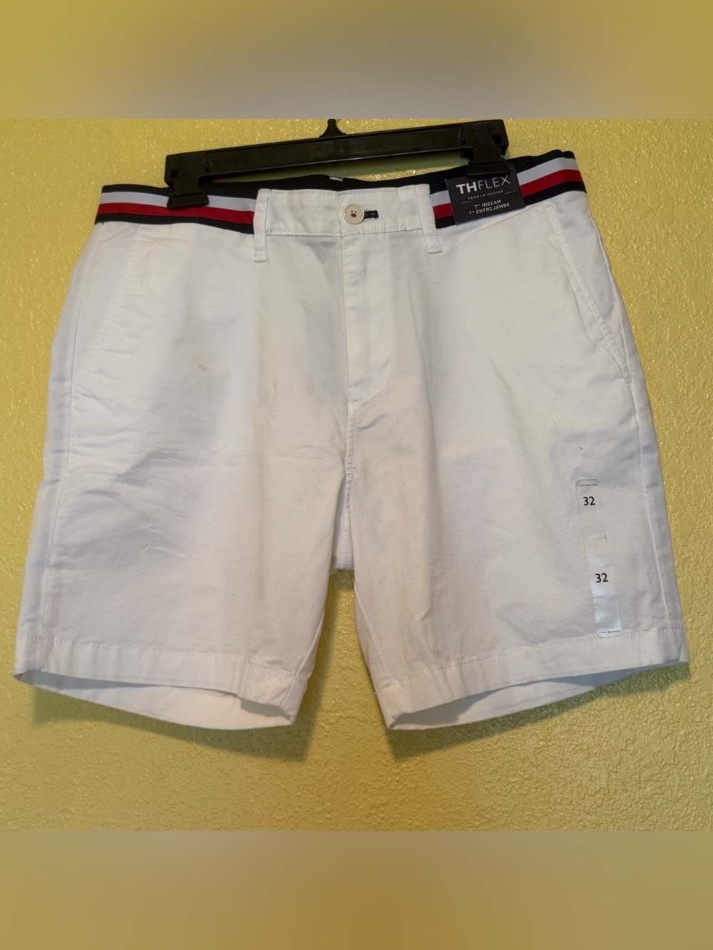 Tommy Hilfiger White Men's Shorts with Red & Navy Stripe Waistband